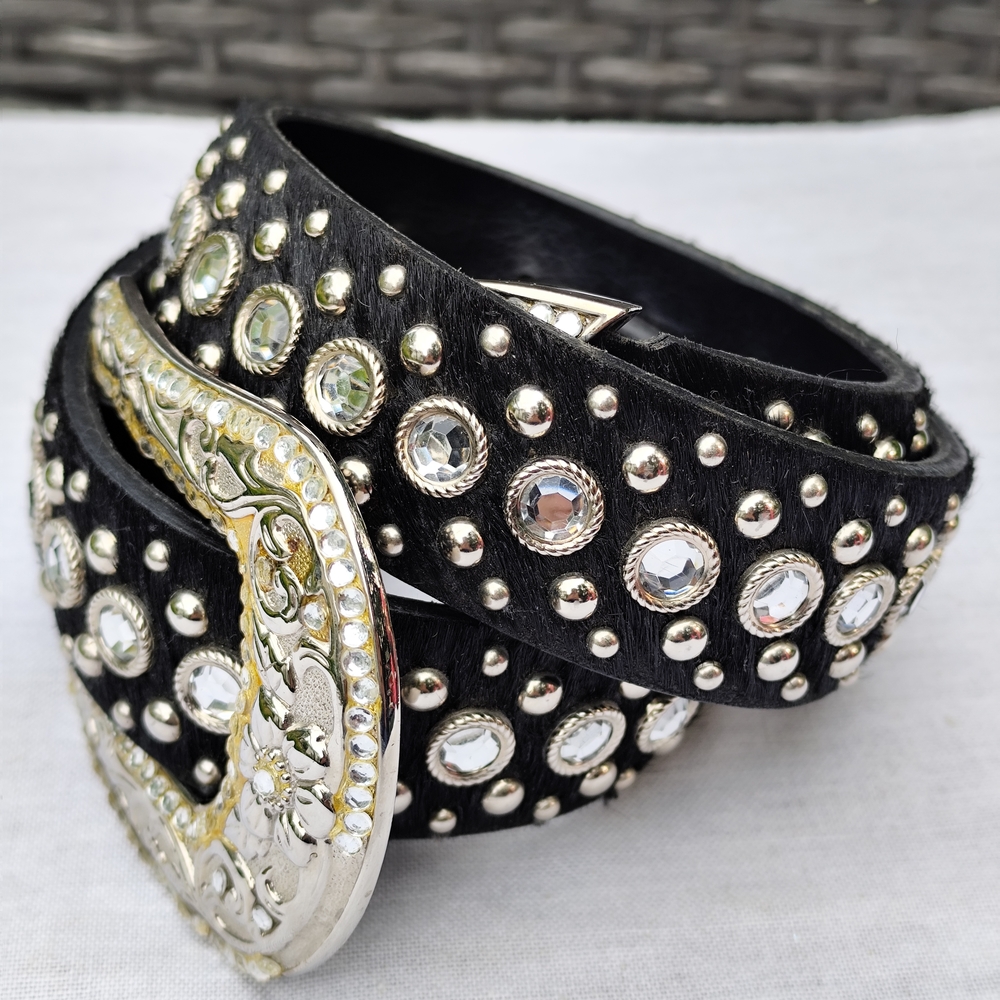 Black Studded Belt with Silver Accents